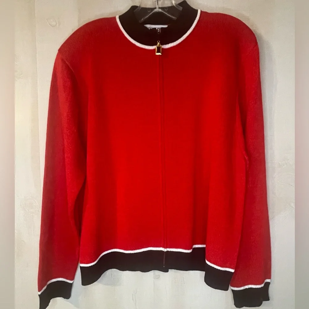 Sam Remo‎ by Laura knits red black cardigan sweater front zip size large vintage